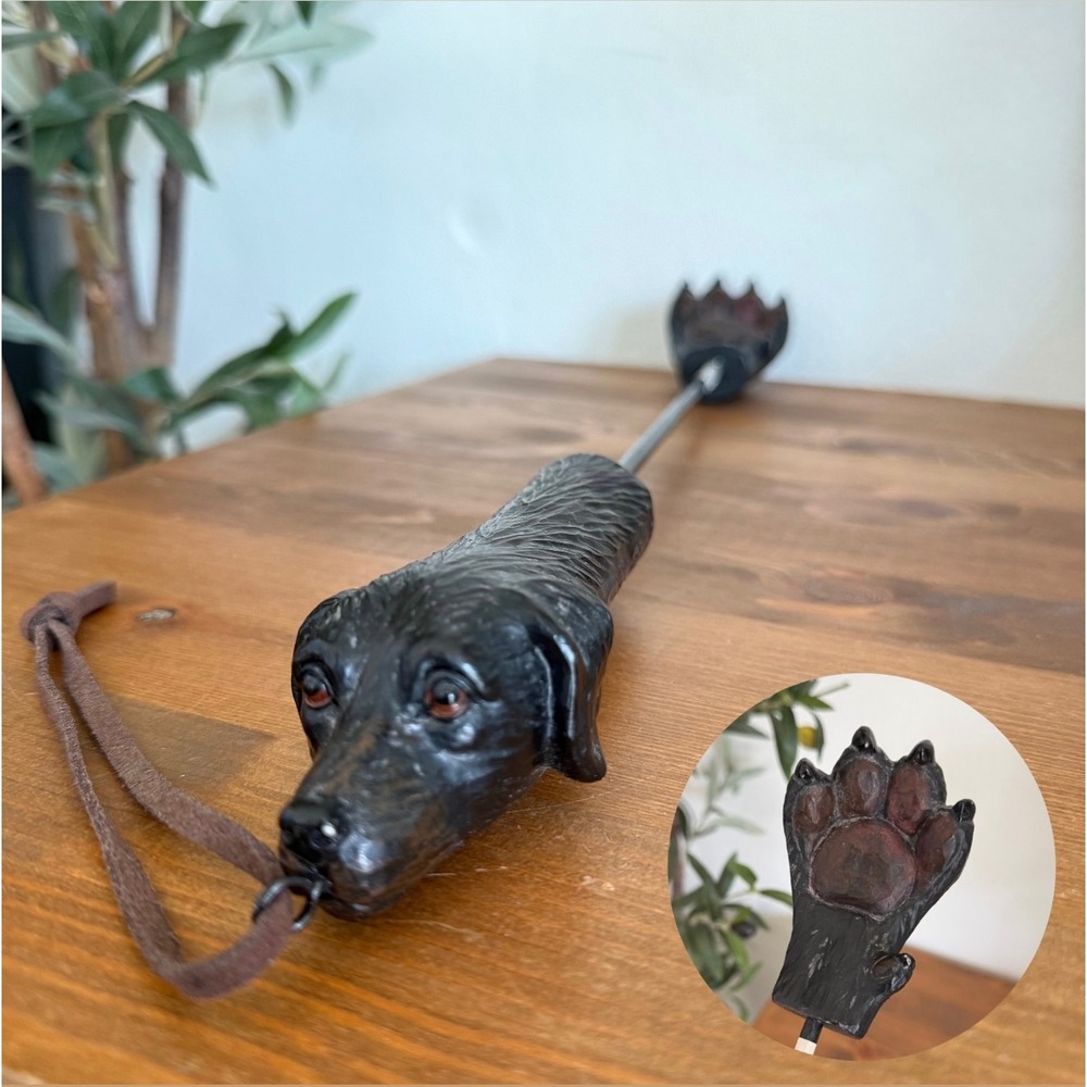Vintage Style Black Lab Dog Head Paw Back Scratcher 18.25 Inch Long Handle